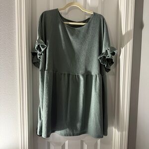 Women’s Sage Green Ruffle Sleeve Peplum Top